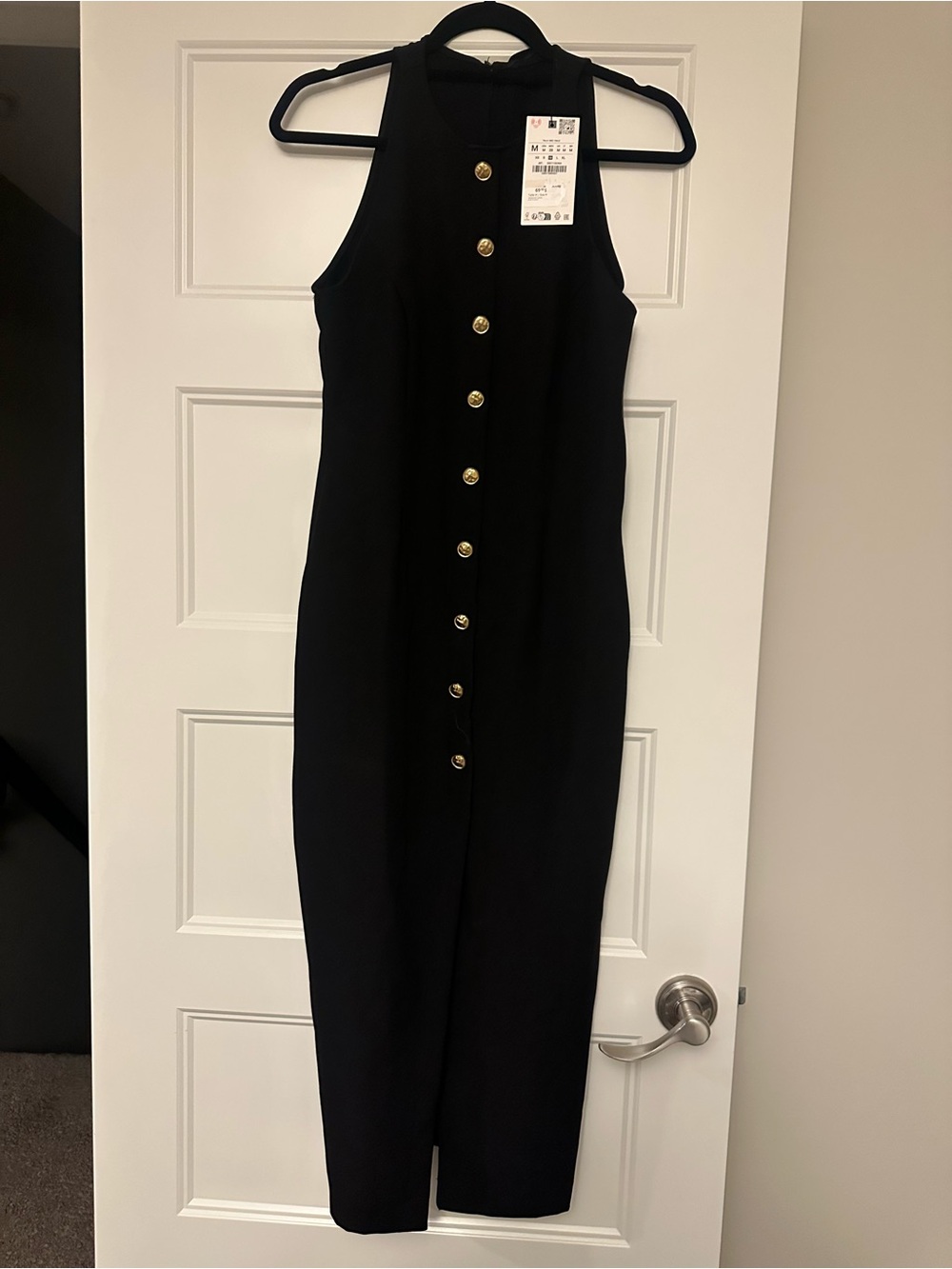 Zara Black Maxi Dress with Gold Buttons
